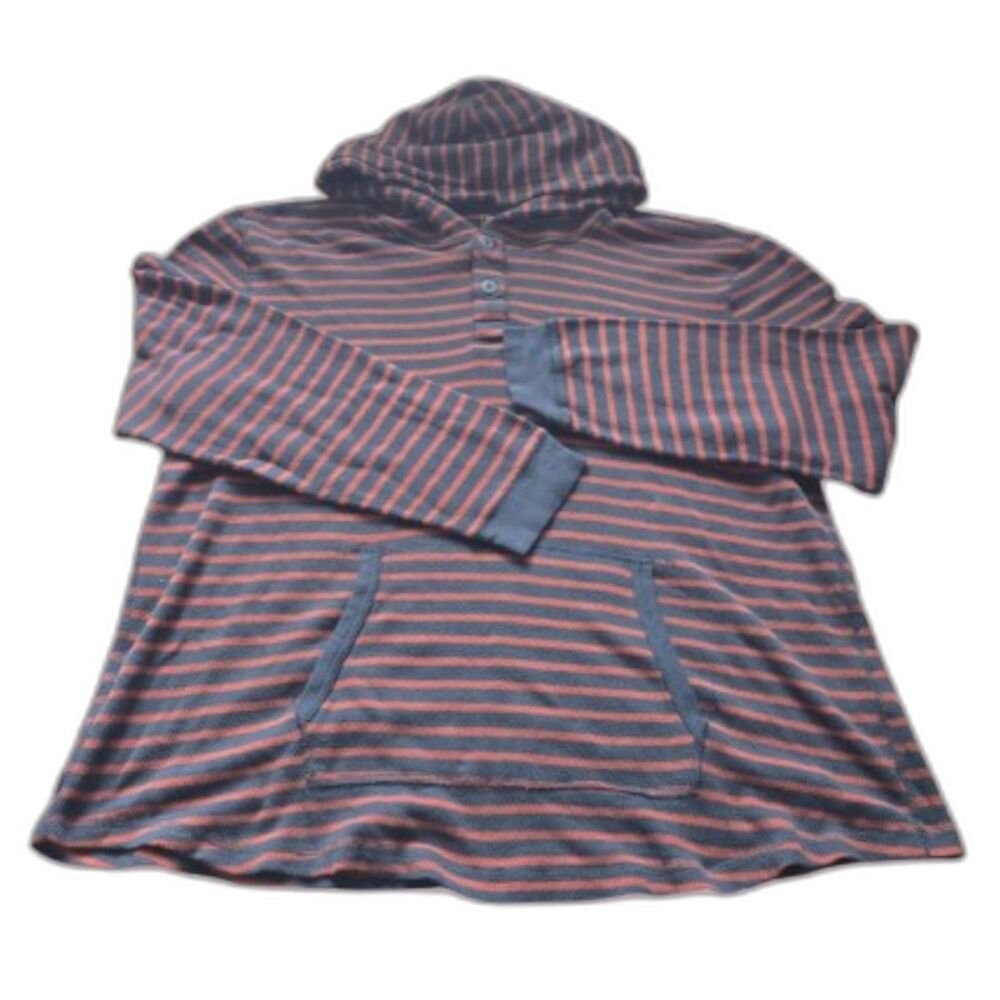 George Men’s XL Hooded Knit Sweater Orange Gray Striped 100% Cotton